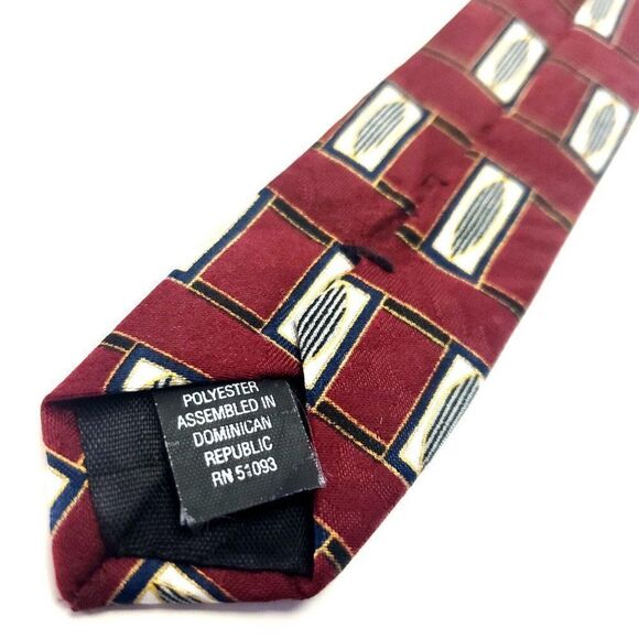 Puritan Red Silk Tie Woven Wide Short Geometric - Picture 5 of 6